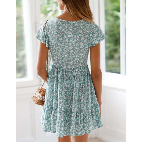 Green Floral Print Valentina Dress - Picture 3 of 3